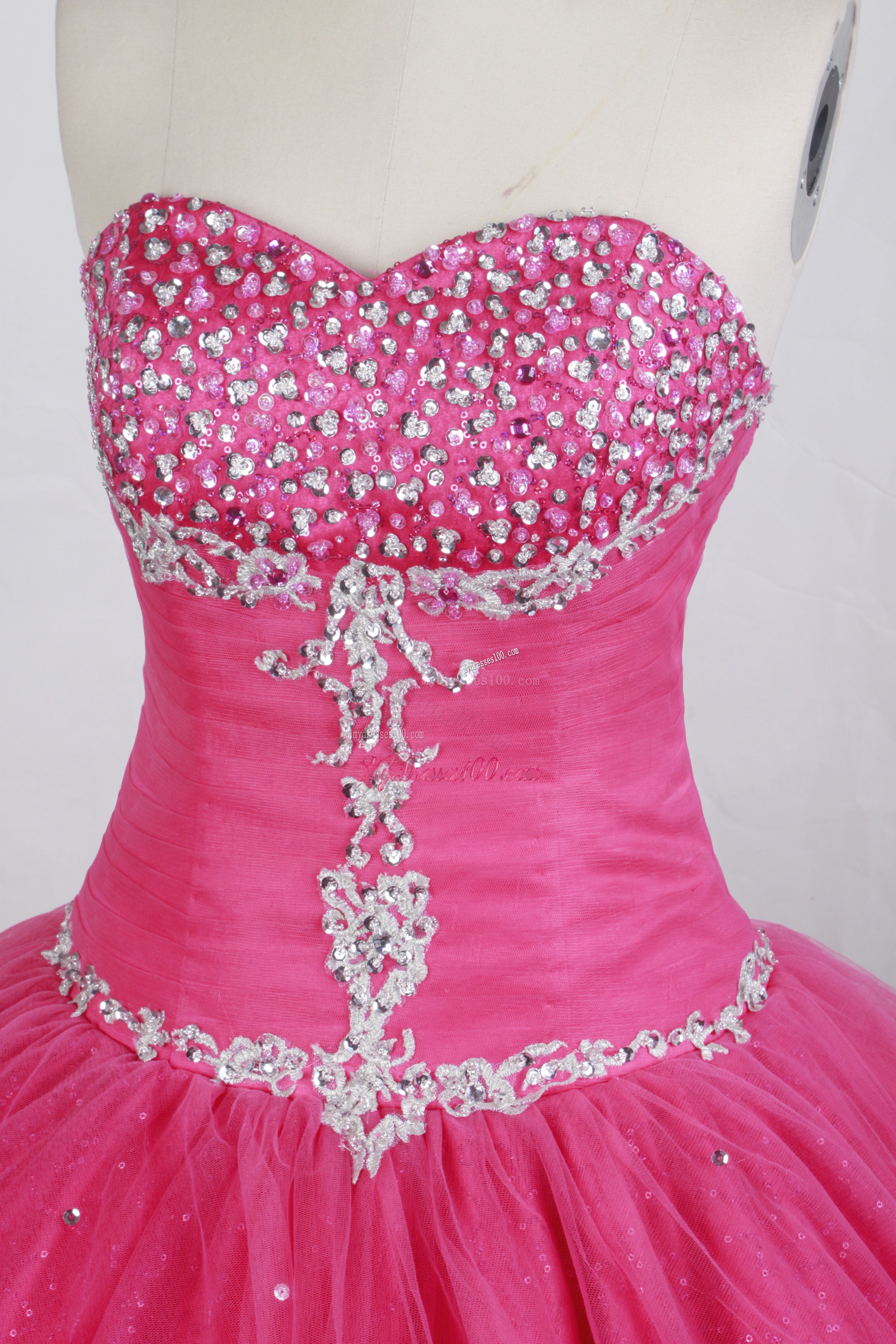 Fashionable Hot Pink Tulle Dress for Quinceanera with Beading