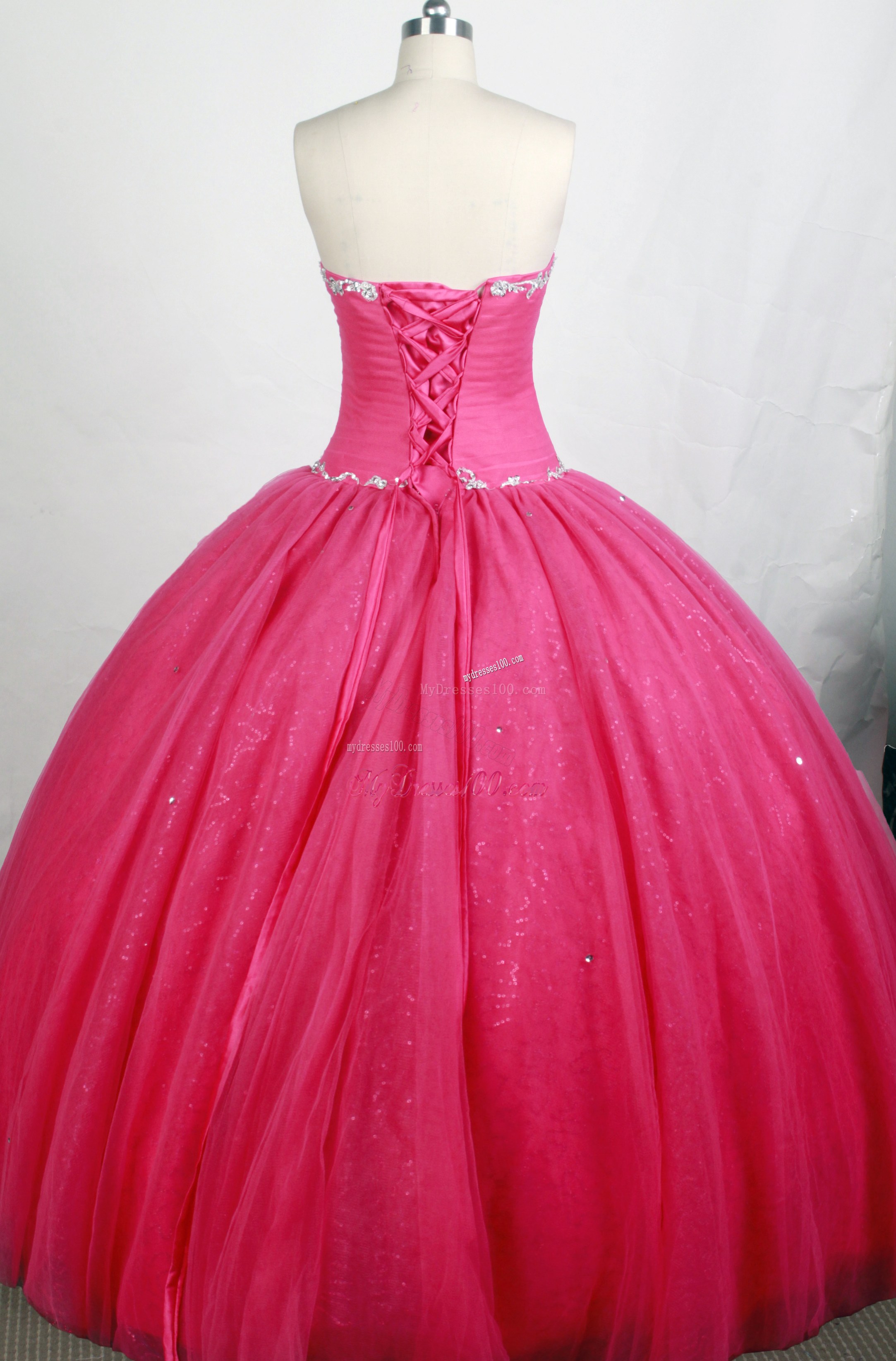 Fashionable Hot Pink Tulle Dress for Quinceanera with Beading