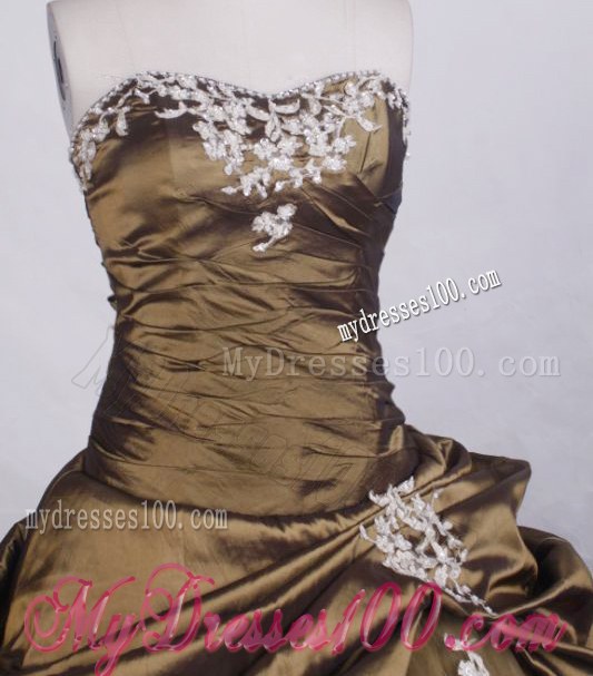Ruching Appliques and Pick-ups Quinceanera Dresses in Olive Green