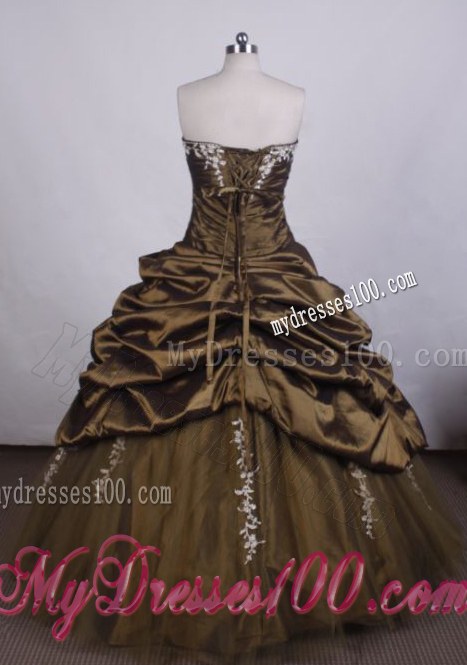 Ruching Appliques and Pick-ups Quinceanera Dresses in Olive Green