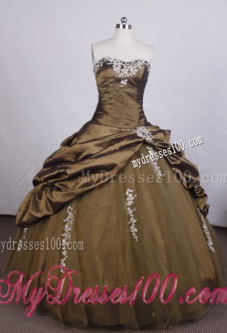 Ruching Appliques and Pick-ups Quinceanera Dresses in Olive Green