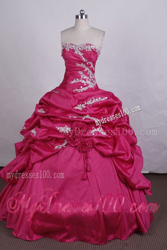Beading Appliques Quinceanera Party Dress with Hand Made Flowers