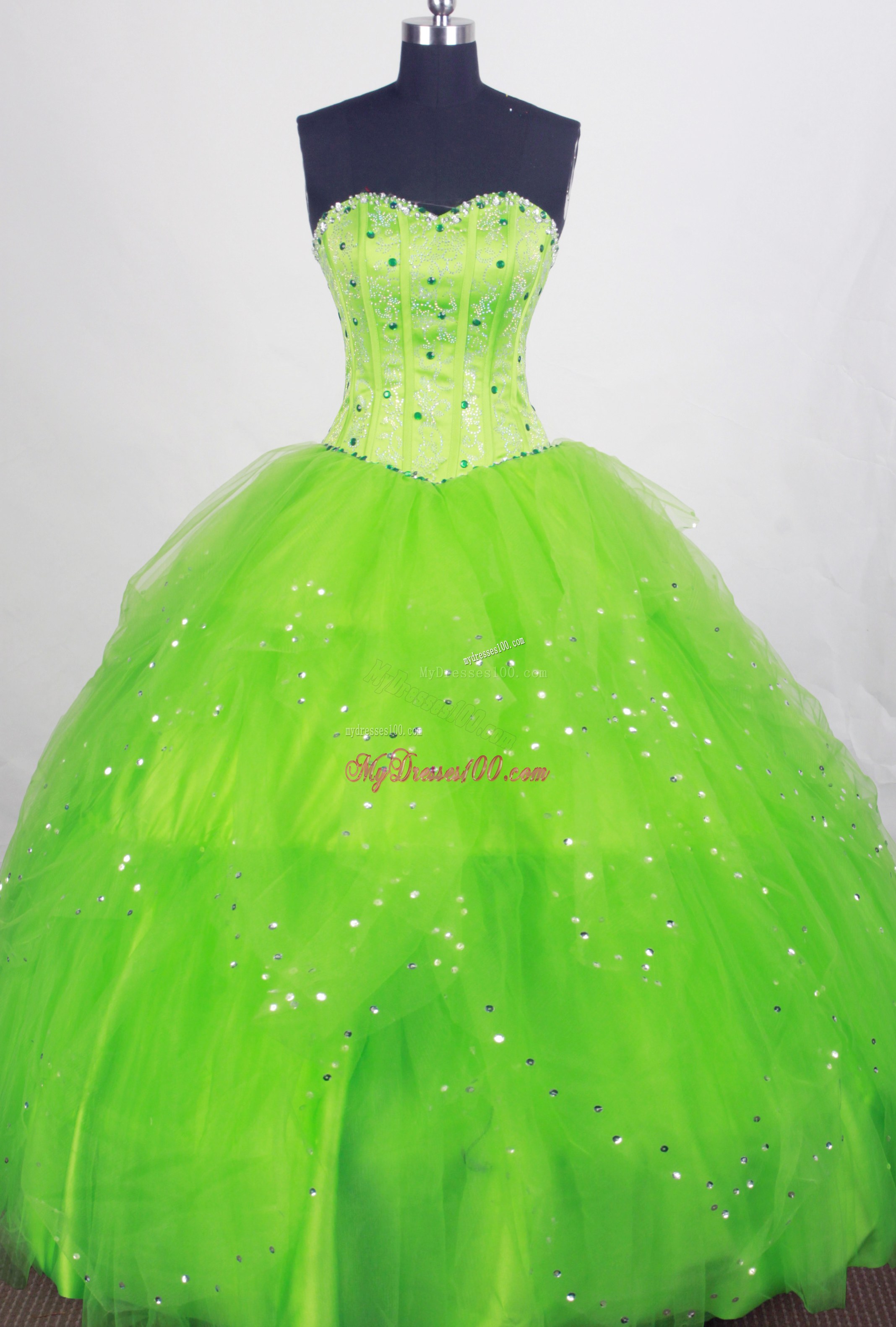 Beaded Bodice Tulle Dress for Quinceanera in Spring Green