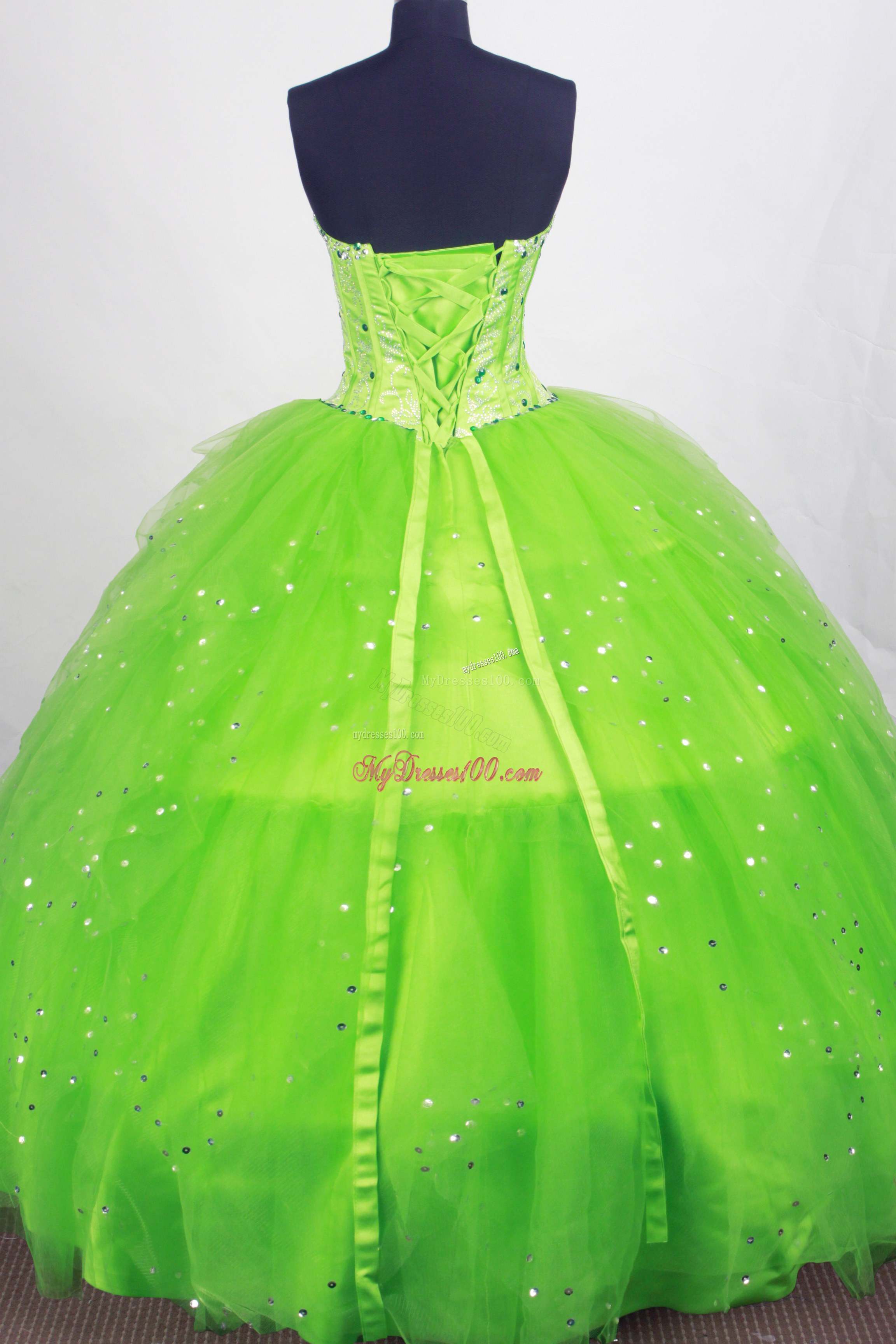 Beaded Bodice Tulle Dress for Quinceanera in Spring Green