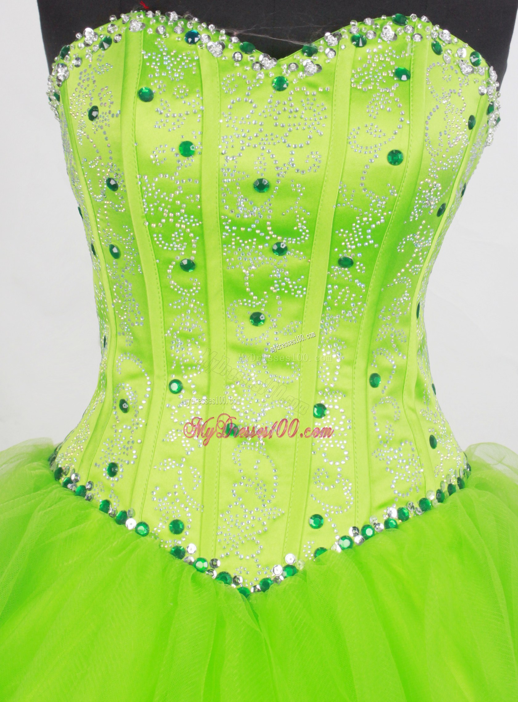 Beaded Bodice Tulle Dress for Quinceanera in Spring Green
