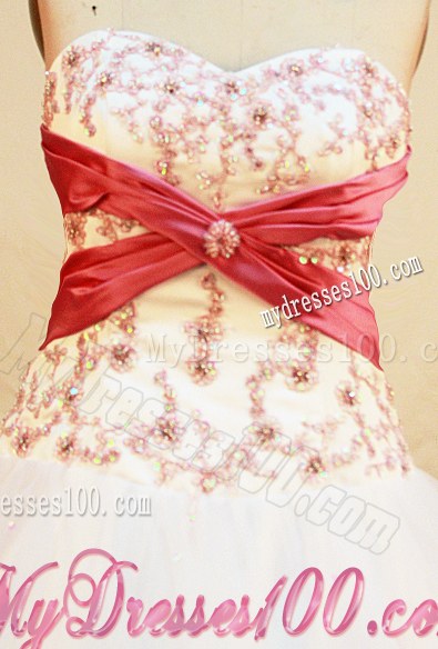 Simple White Puffy Quinceanera Dresses with Watermelon Ribbon Ball Gown