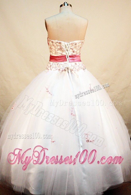 Simple White Puffy Quinceanera Dresses with Watermelon Ribbon Ball Gown