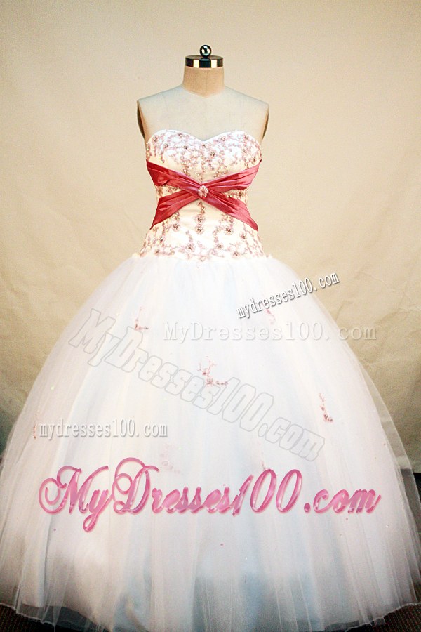 Simple White Puffy Quinceanera Dresses with Watermelon Ribbon Ball Gown