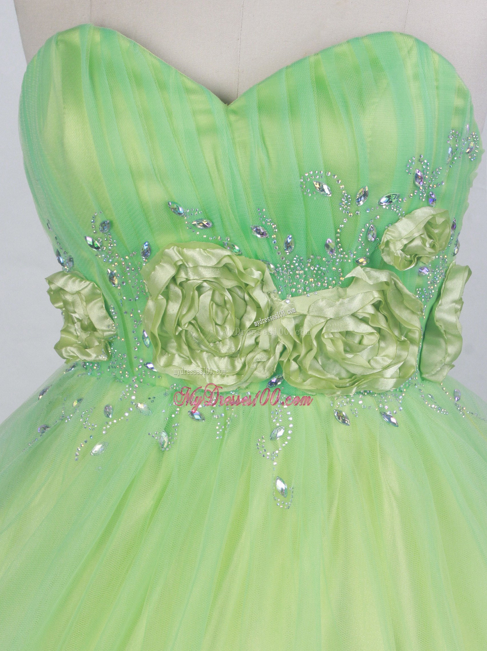Appliqued and Floral Dress for Quinceanera in Apple Green