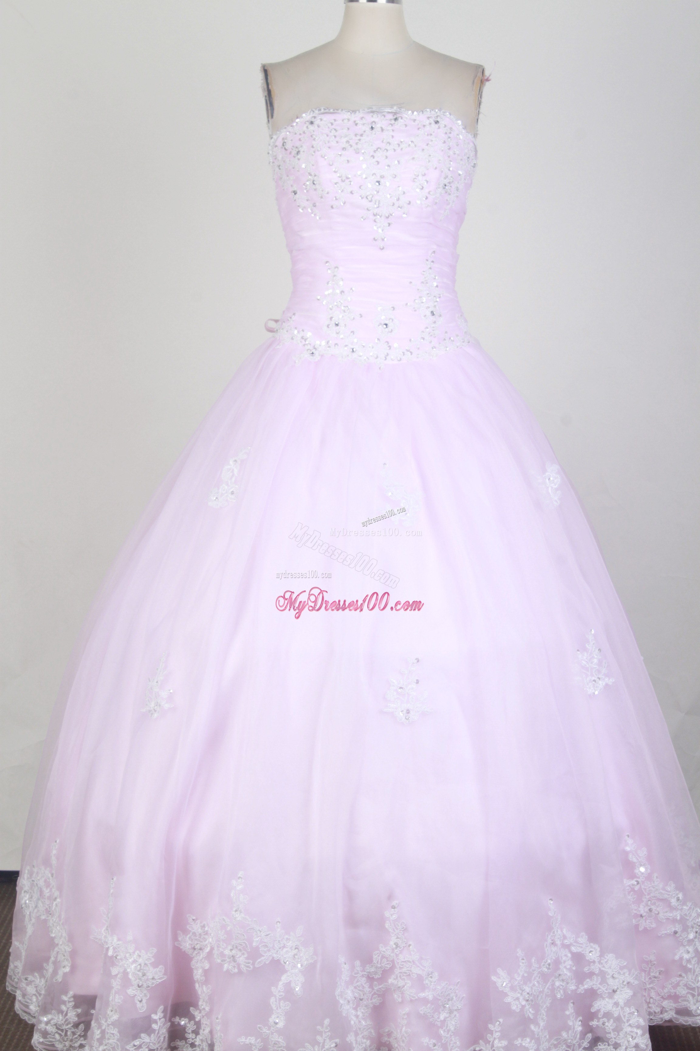 Beaded Embroidery Strapless Quinceanera Dress in Baby Pink