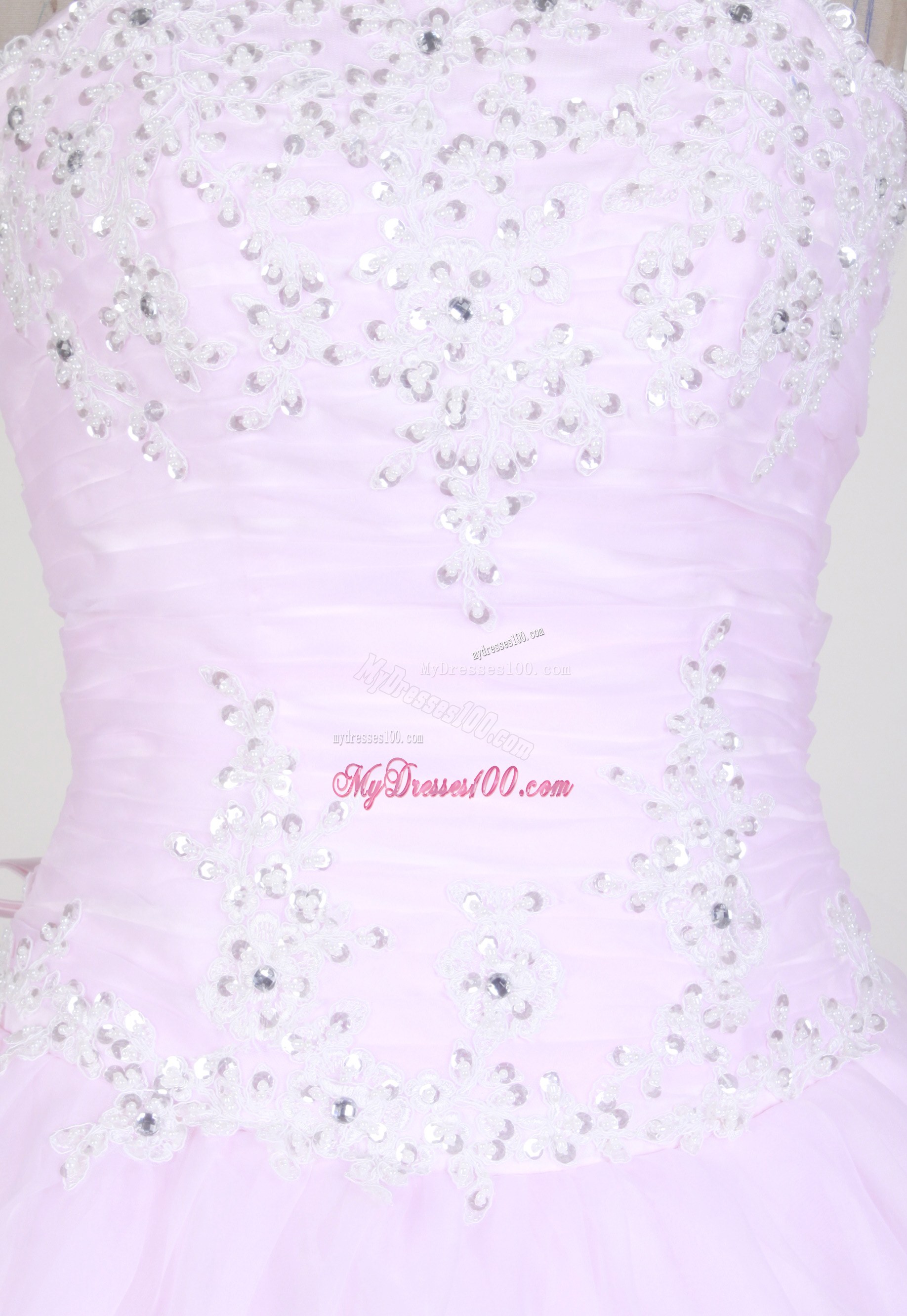 Beaded Embroidery Strapless Quinceanera Dress in Baby Pink