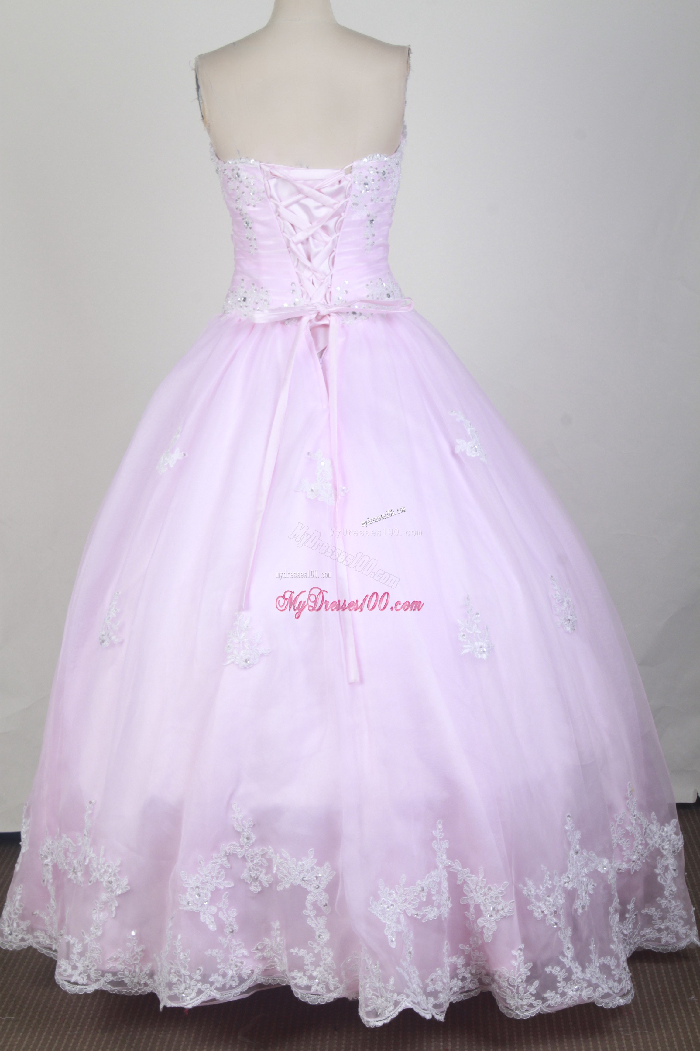 Beaded Embroidery Strapless Quinceanera Dress in Baby Pink