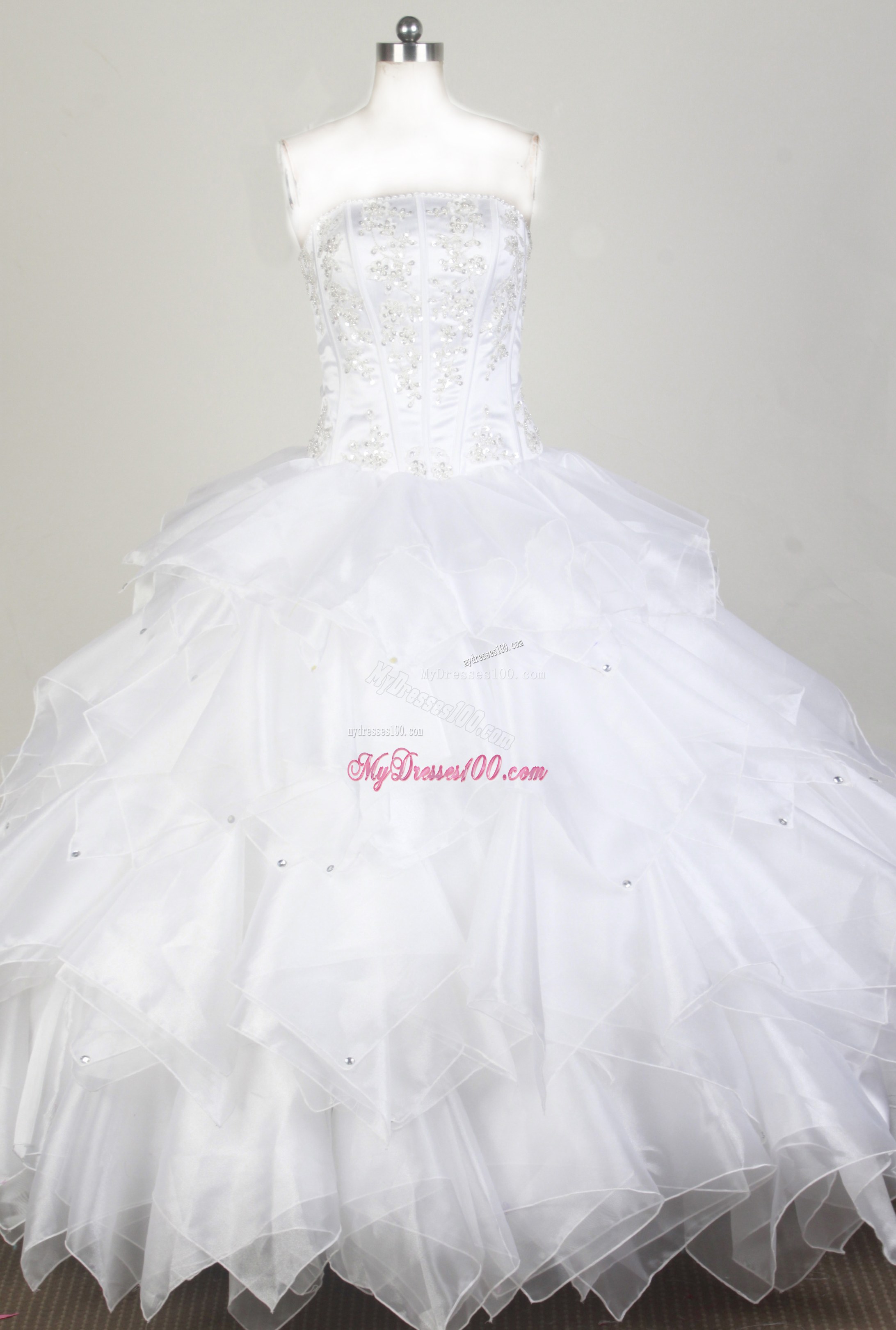 Asymmetrical Beaded Dress for Quinceanera in White Organza