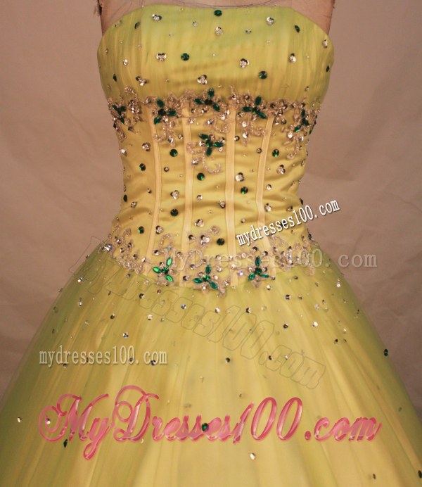 Strapless Yellow Green Quinceanera Dresses with Rhinestones