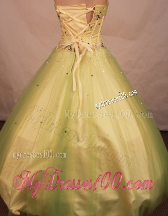Strapless Yellow Green Quinceanera Dresses with Rhinestones
