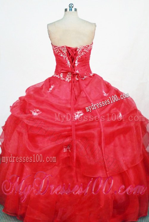 Delicate Embroidery Pick-up Puffy Red Gowns Dresses for Quince