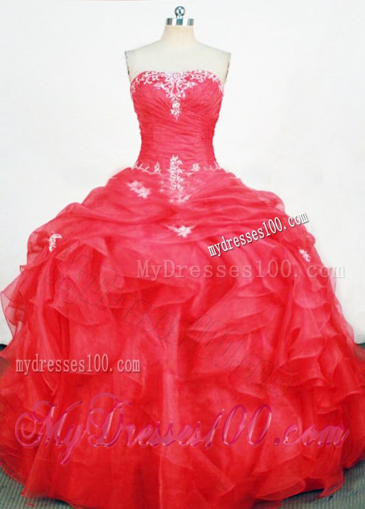 Delicate Embroidery Pick-up Puffy Red Gowns Dresses for Quince