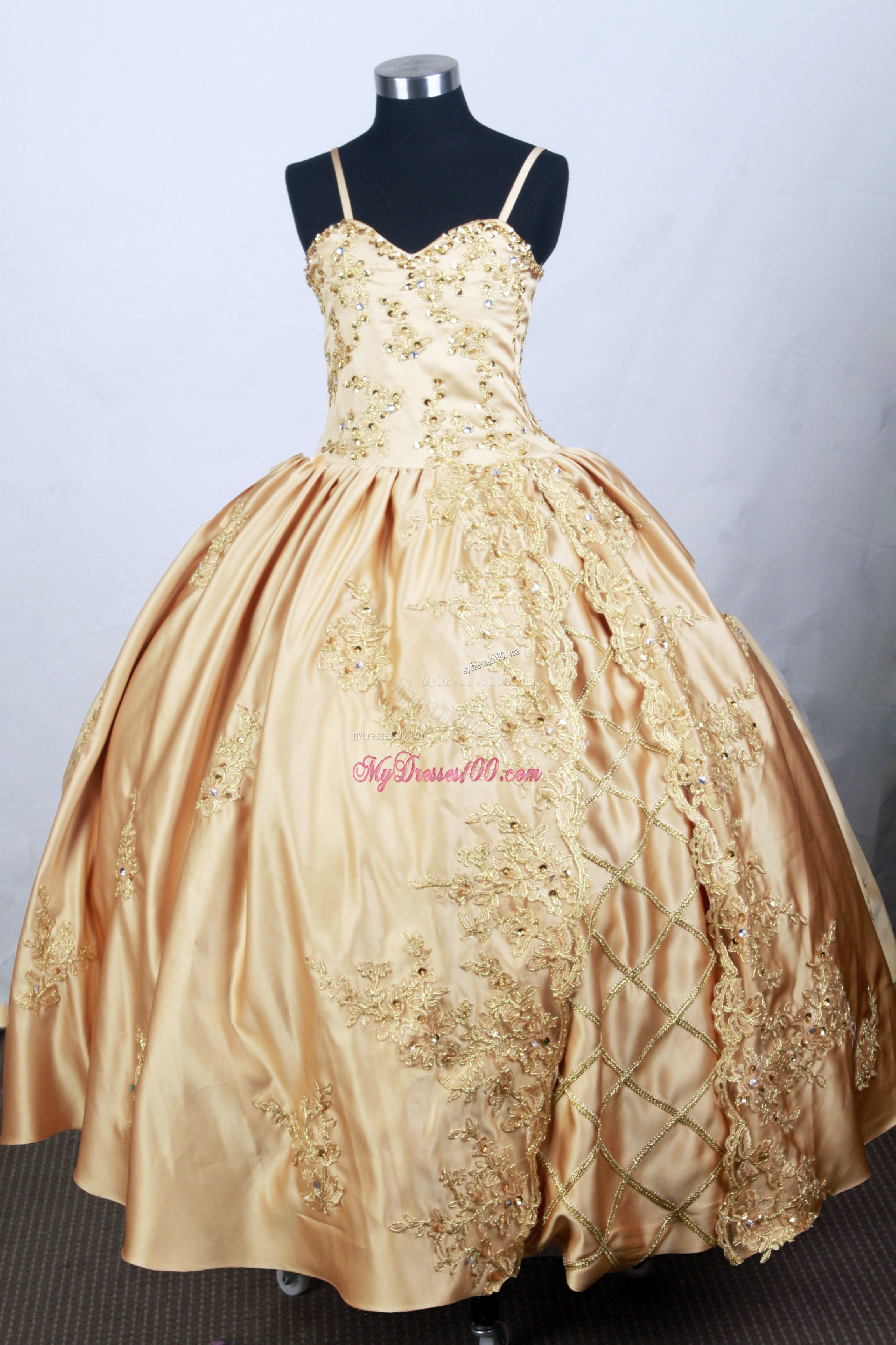 Straps Pleated Quinceanera Dress with Beaded Embroidery