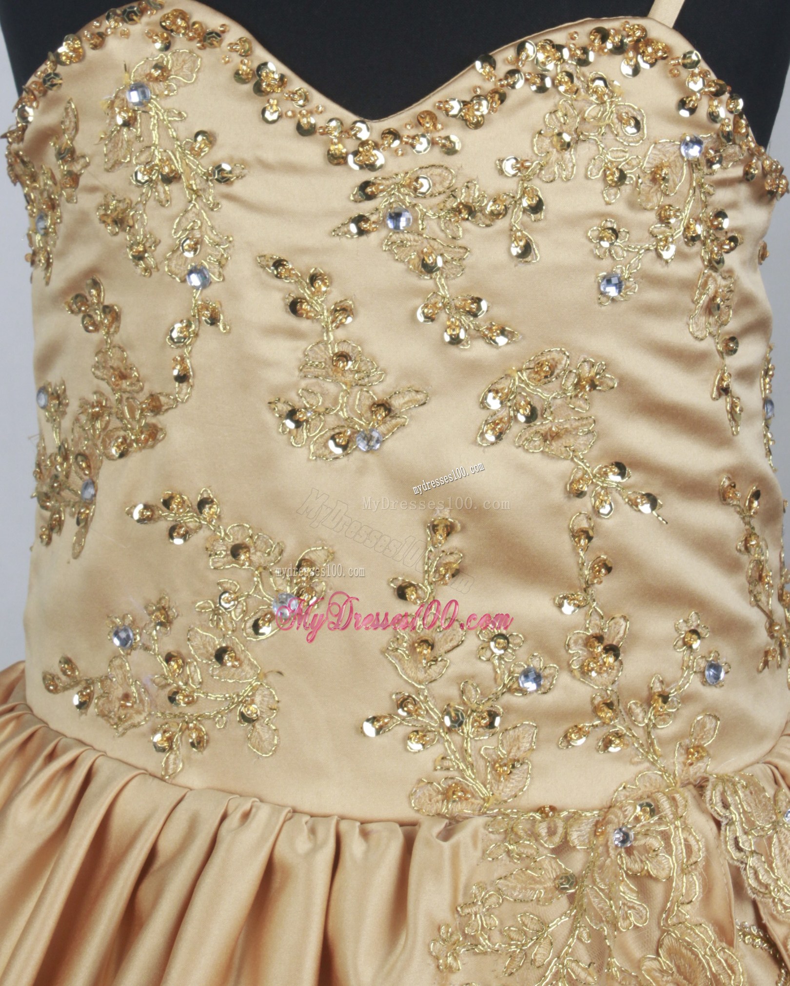 Straps Pleated Quinceanera Dress with Beaded Embroidery