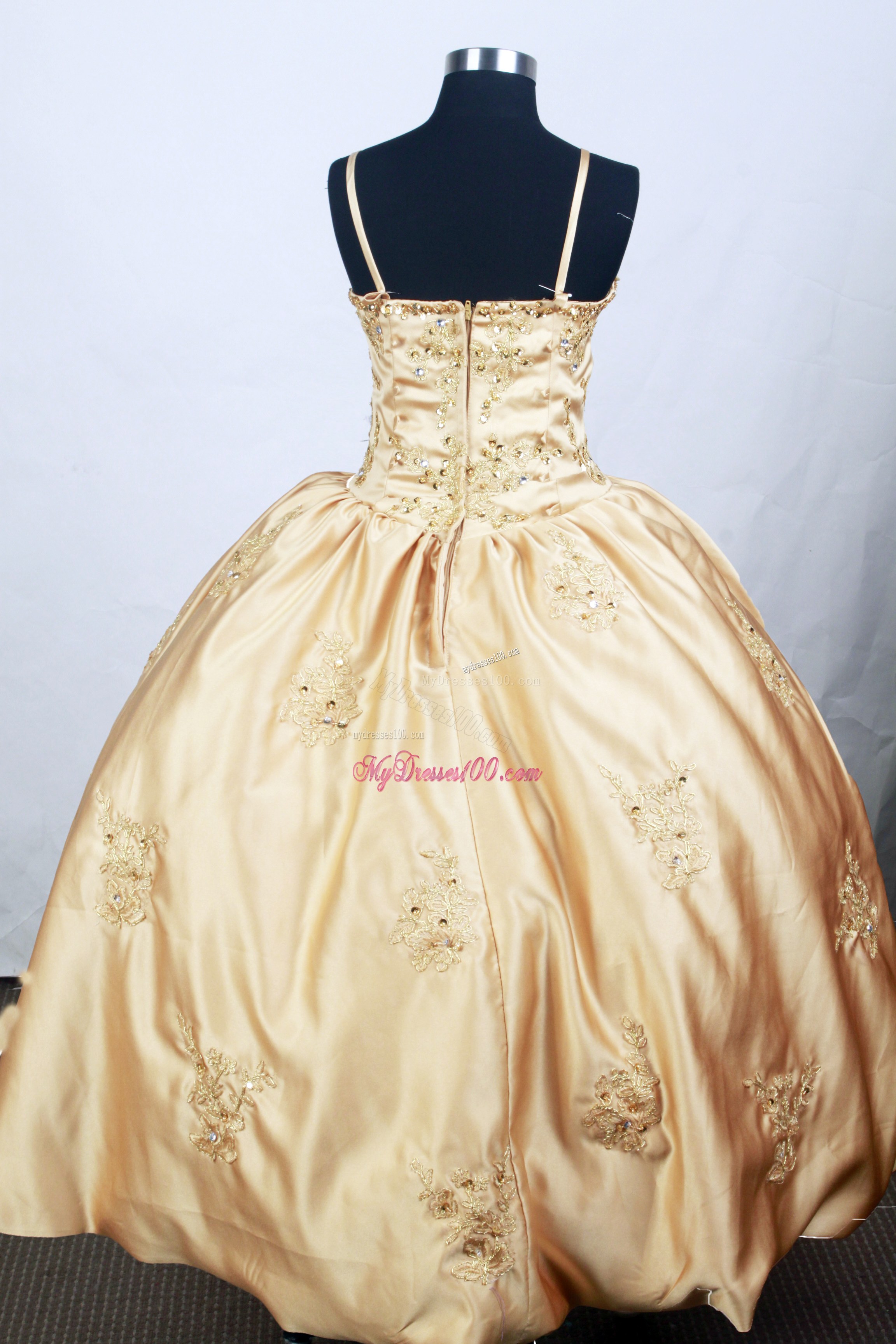 Straps Pleated Quinceanera Dress with Beaded Embroidery