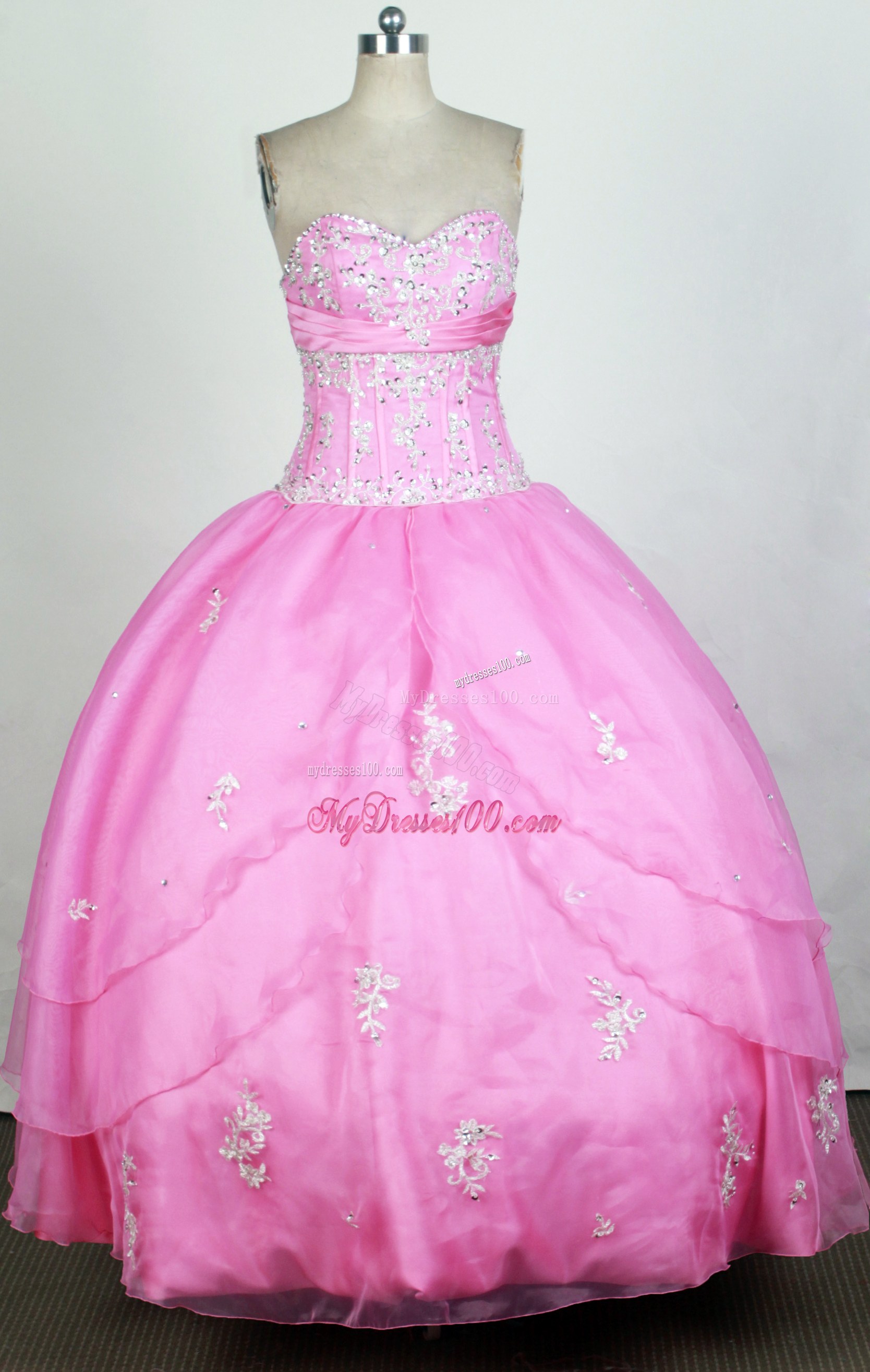 Beading Appliques Accent Quinceanera Dress in Rose Pink