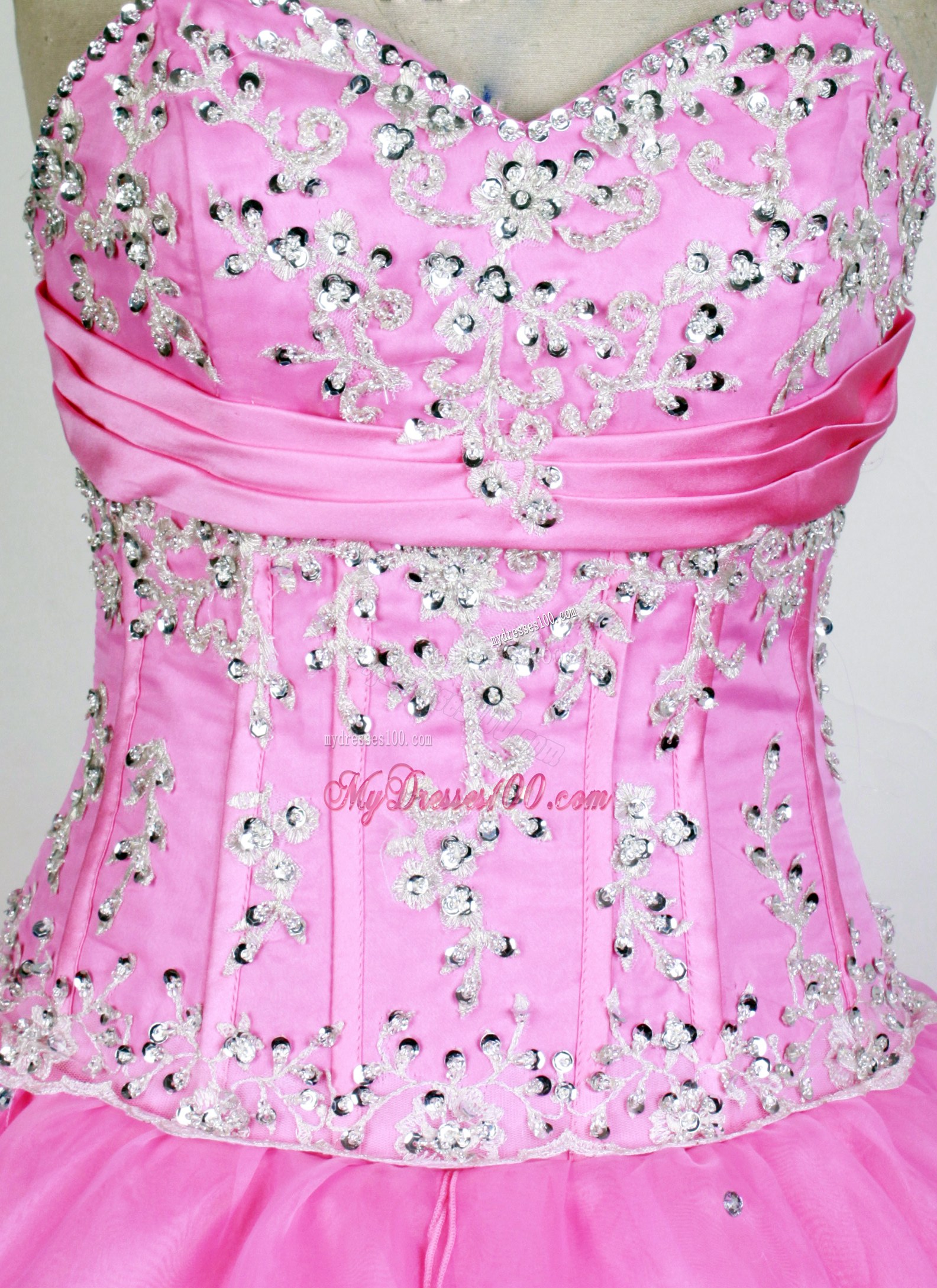 Beading Appliques Accent Quinceanera Dress in Rose Pink