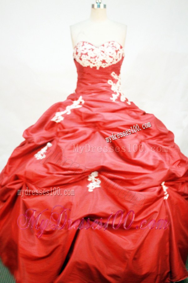 Traditional Pick-ups Appliques Strapless Red Quinceanera Dresses