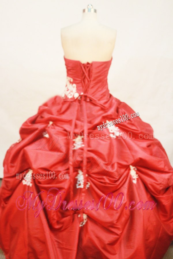 Traditional Pick-ups Appliques Strapless Red Quinceanera Dresses