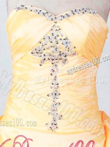 Yellow Appliques with Beading Pick Ups Taffeta Dress for Sweet 15