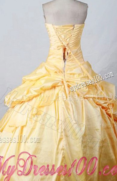Yellow Appliques with Beading Pick Ups Taffeta Dress for Sweet 15
