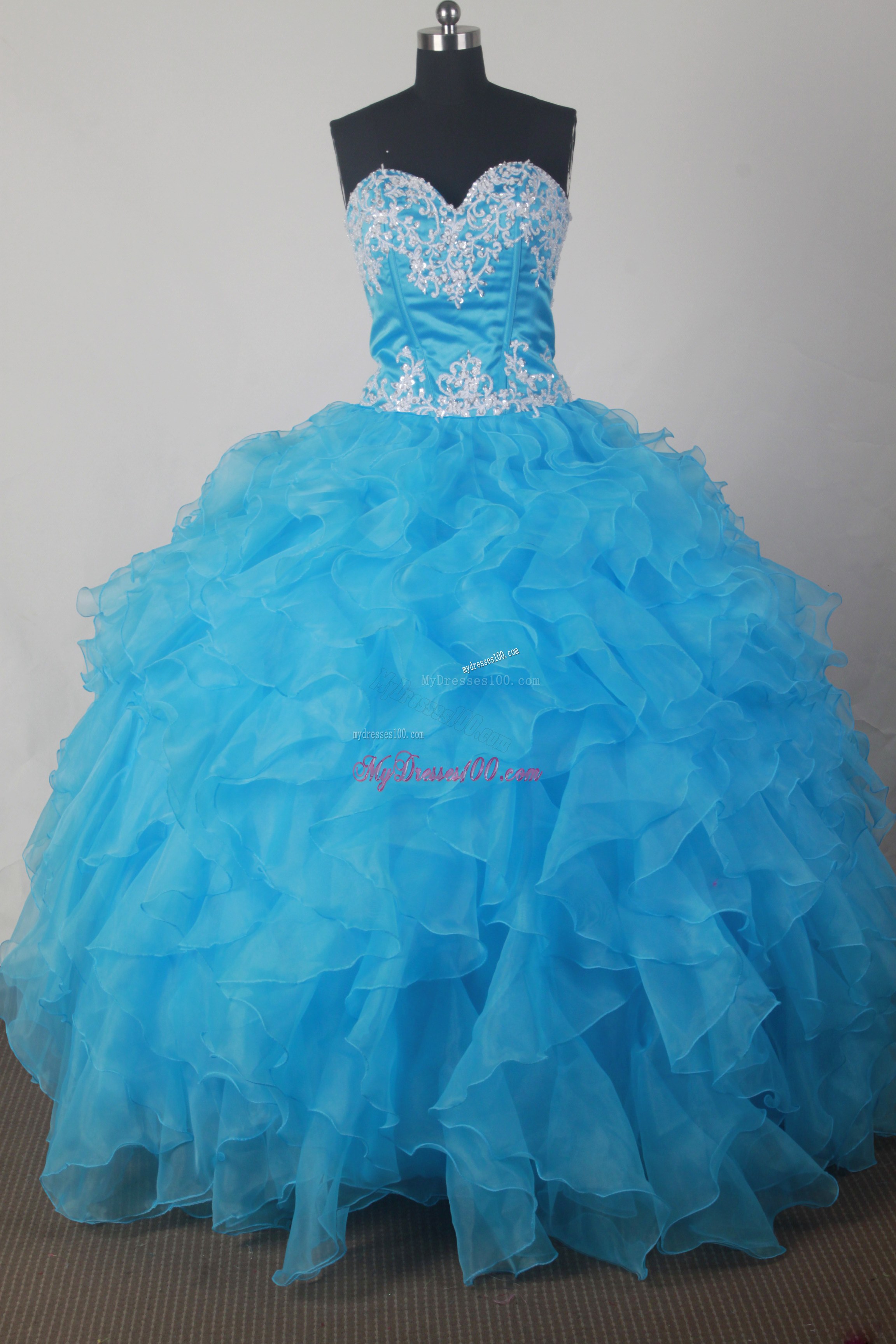 Appliqued Sweetheart and Waist Blue Dresses 16 with Ruffles