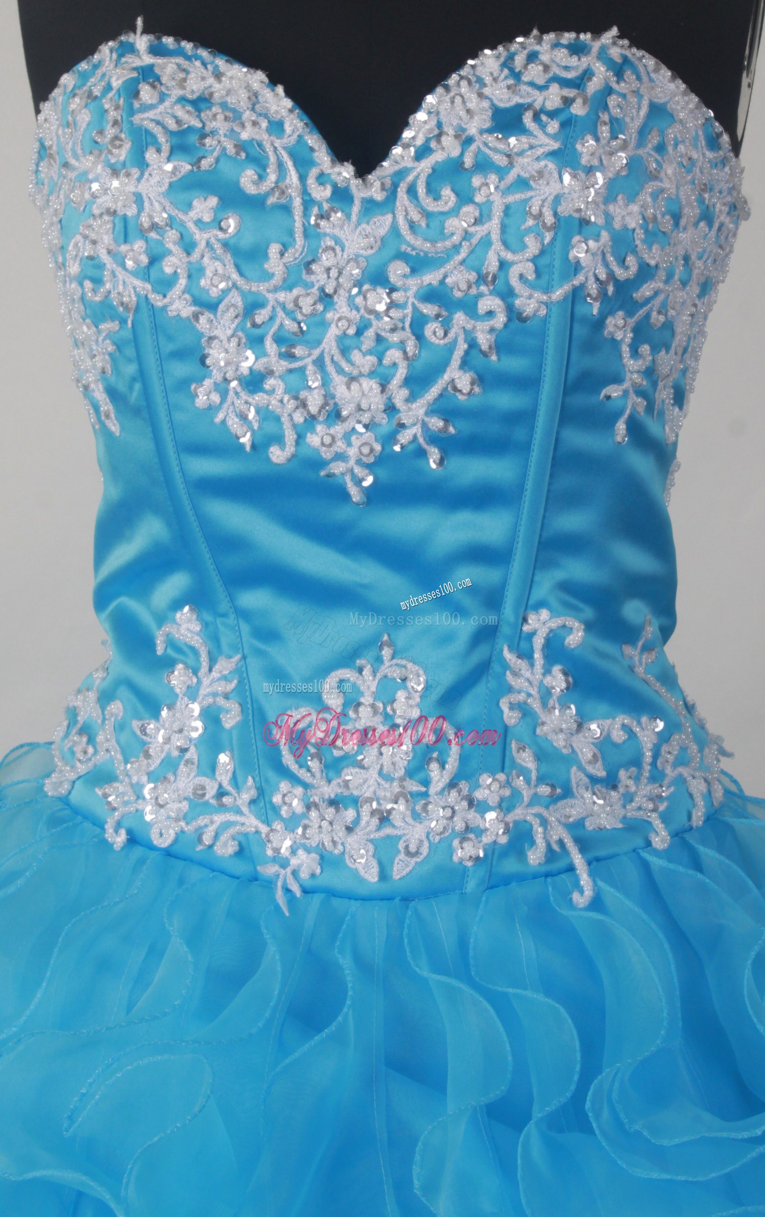 Appliqued Sweetheart and Waist Blue Dresses 16 with Ruffles