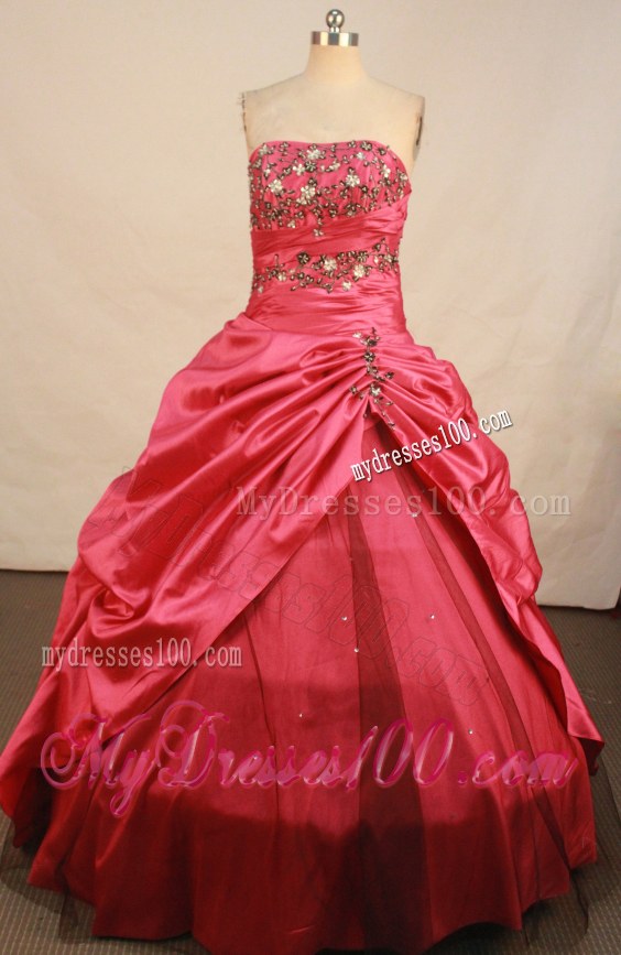 Beautiful Embroidery Puffy Taffeta Quinceanera Gowns in Red