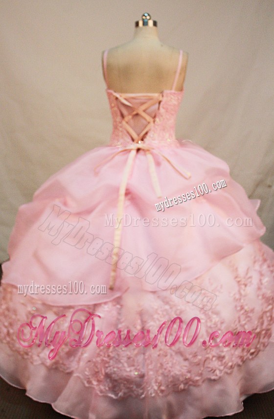 Spaghetti Straps Beaded and Embroidered Pink Quinceanera Gown