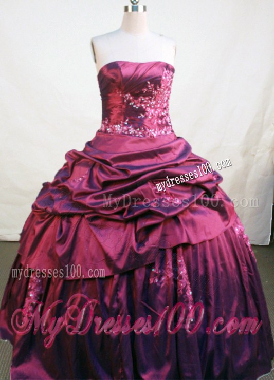 Charming Pick-ups Appliques Sweet 15 Party Dress in Burgundy