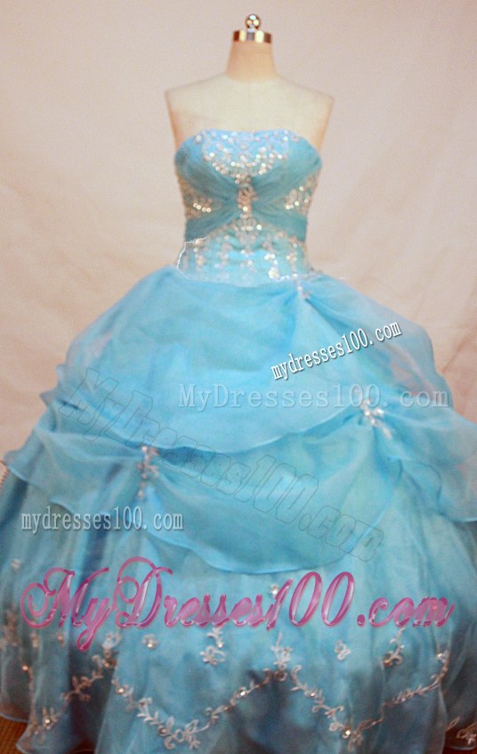 Adorable Aqua Blue Lace Hem Beading Quinceanera Gowns for Girls