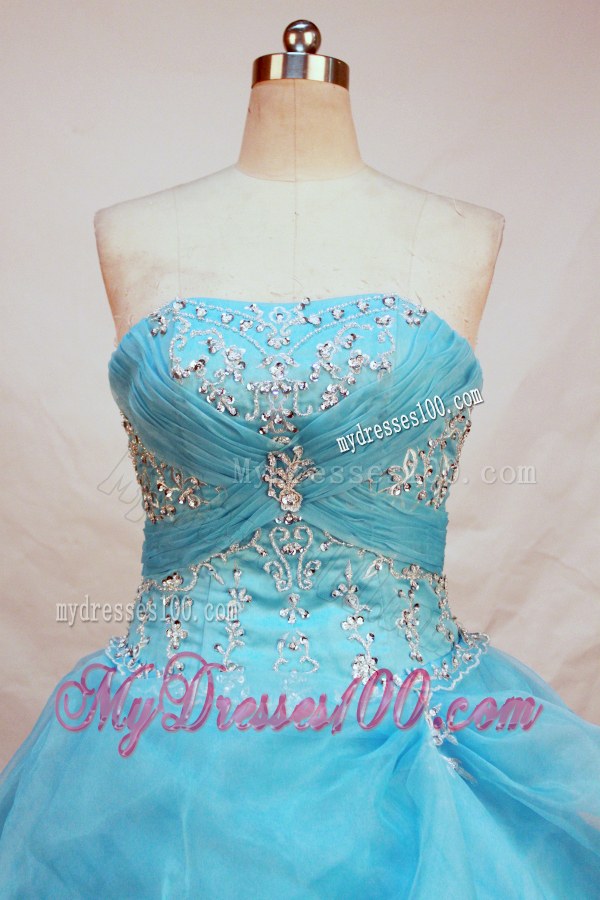 Adorable Aqua Blue Lace Hem Beading Quinceanera Gowns for Girls