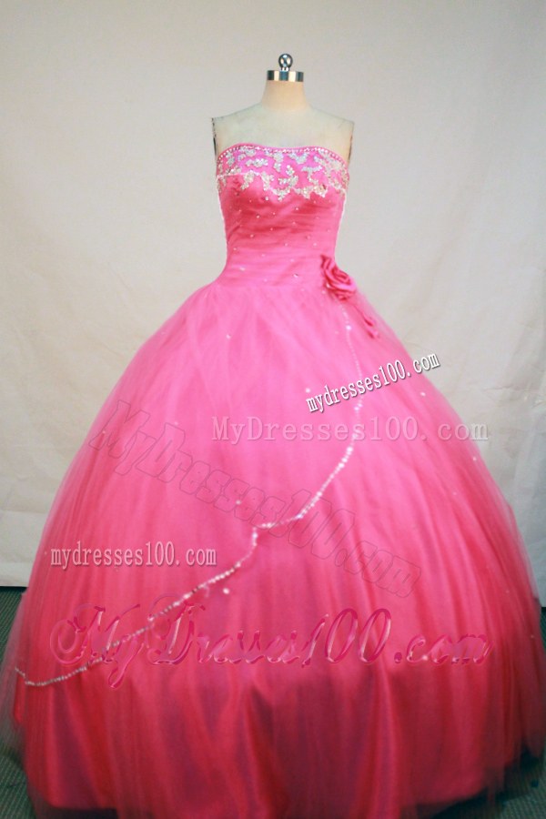 Beading Applique Decorate Quinceanera Gowns with Handle Flower
