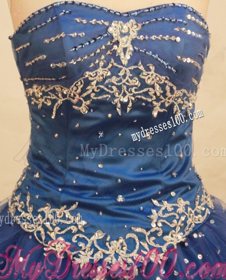 Blue Strapless Beaded Embroidery 2013 Discount Dress for Sweet 15