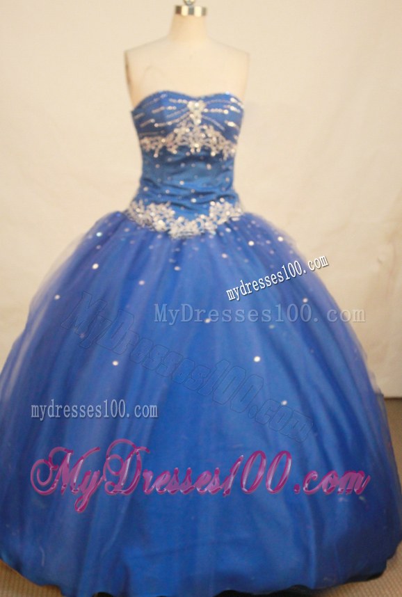 Blue Strapless Beaded Embroidery 2013 Discount Dress for Sweet 15