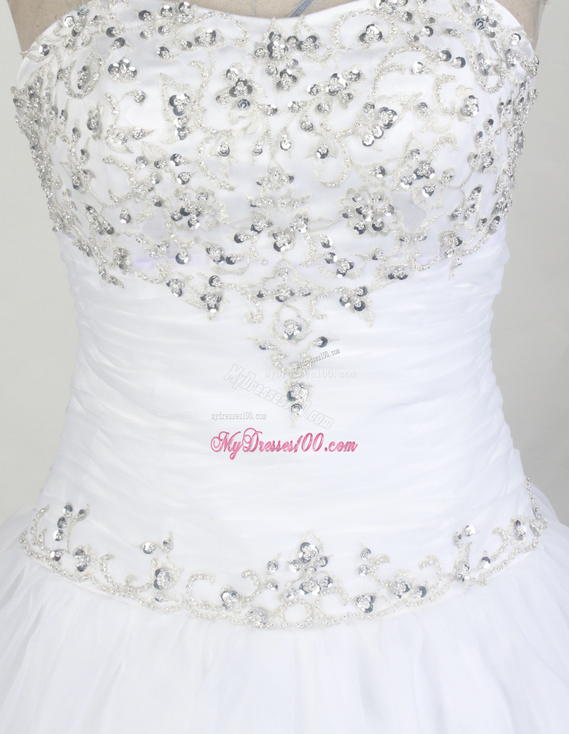 White Organza Quinceanera Dress with Beading and Embroidery