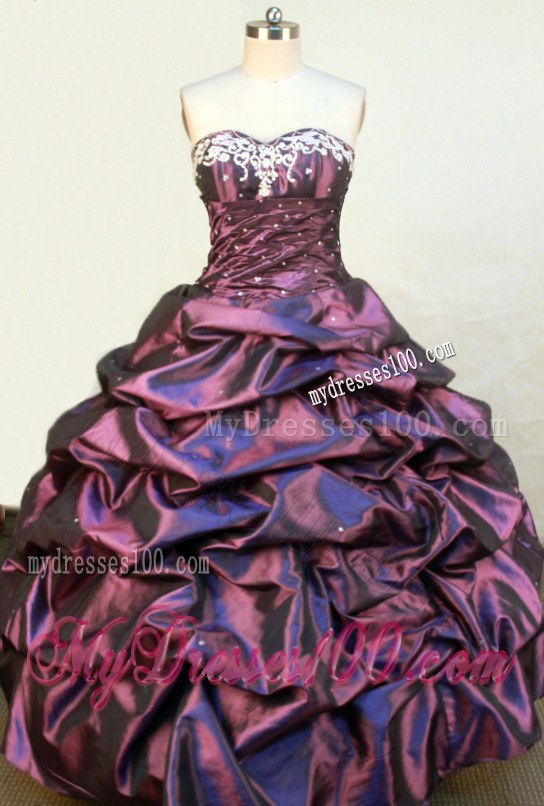 Taffeta Appliques Pick-ups Dark Purple 16th Birthday Party Dress
