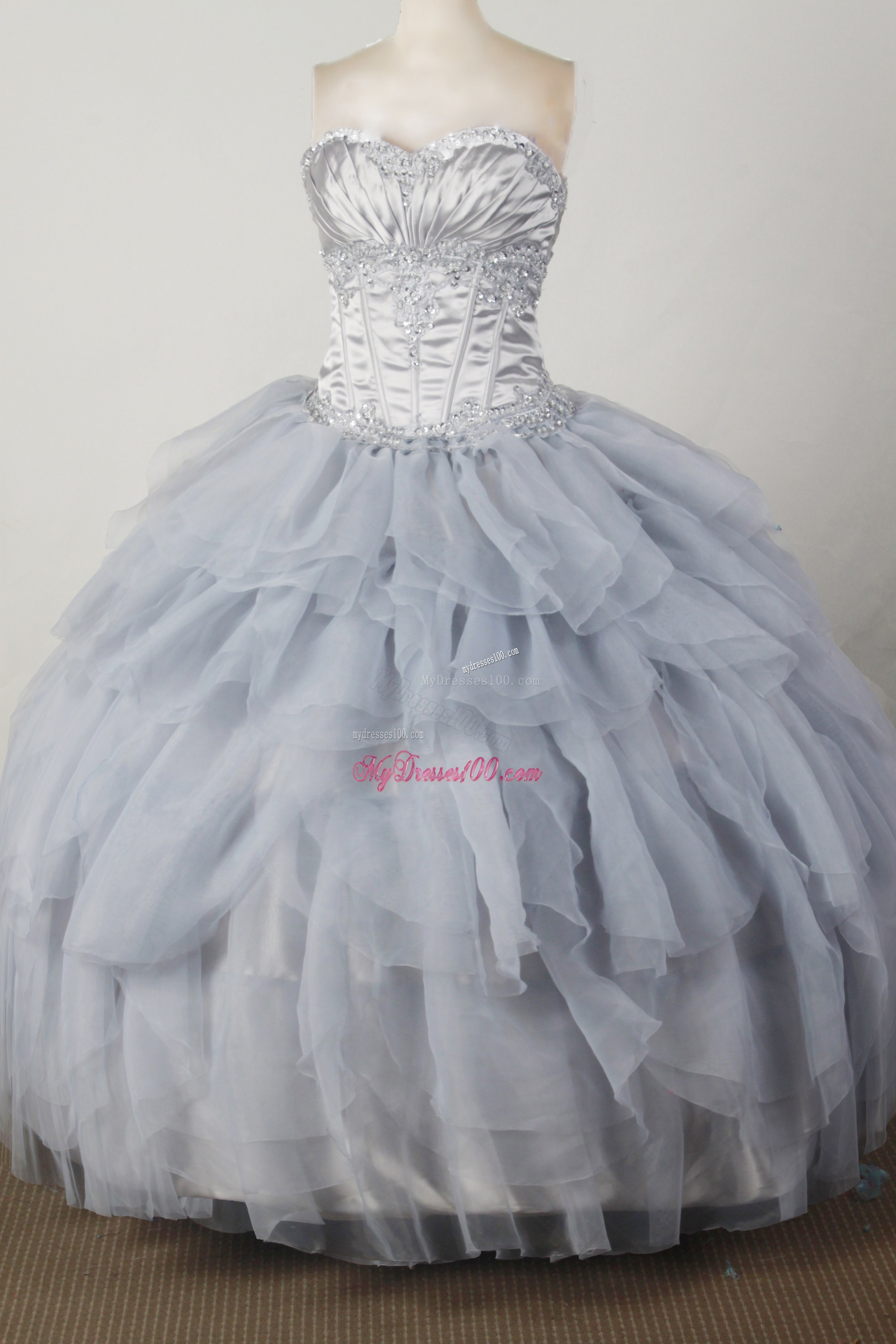 Silver and Grey Dress for Quinceanera with Layered Ruffles