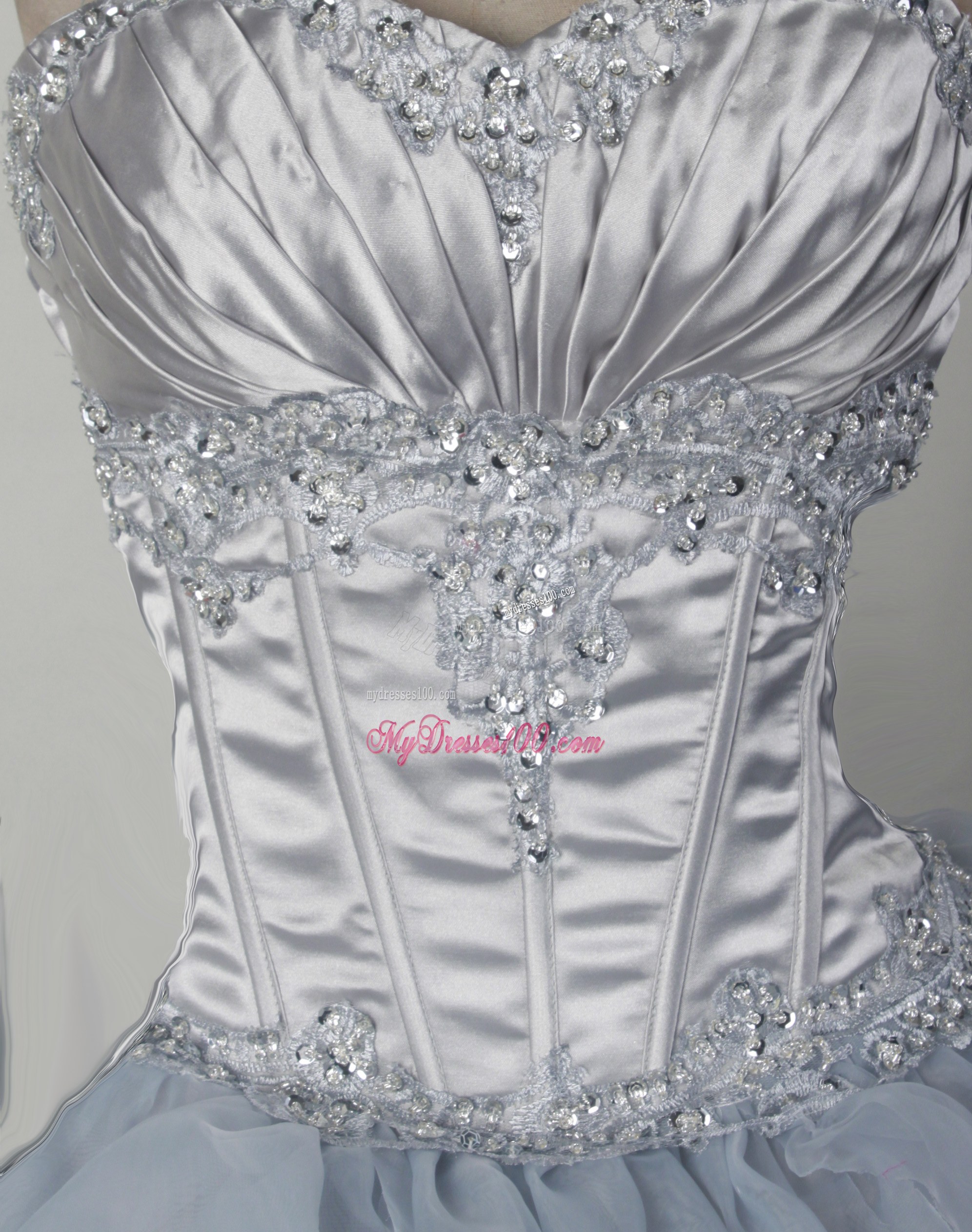 Silver and Grey Dress for Quinceanera with Layered Ruffles