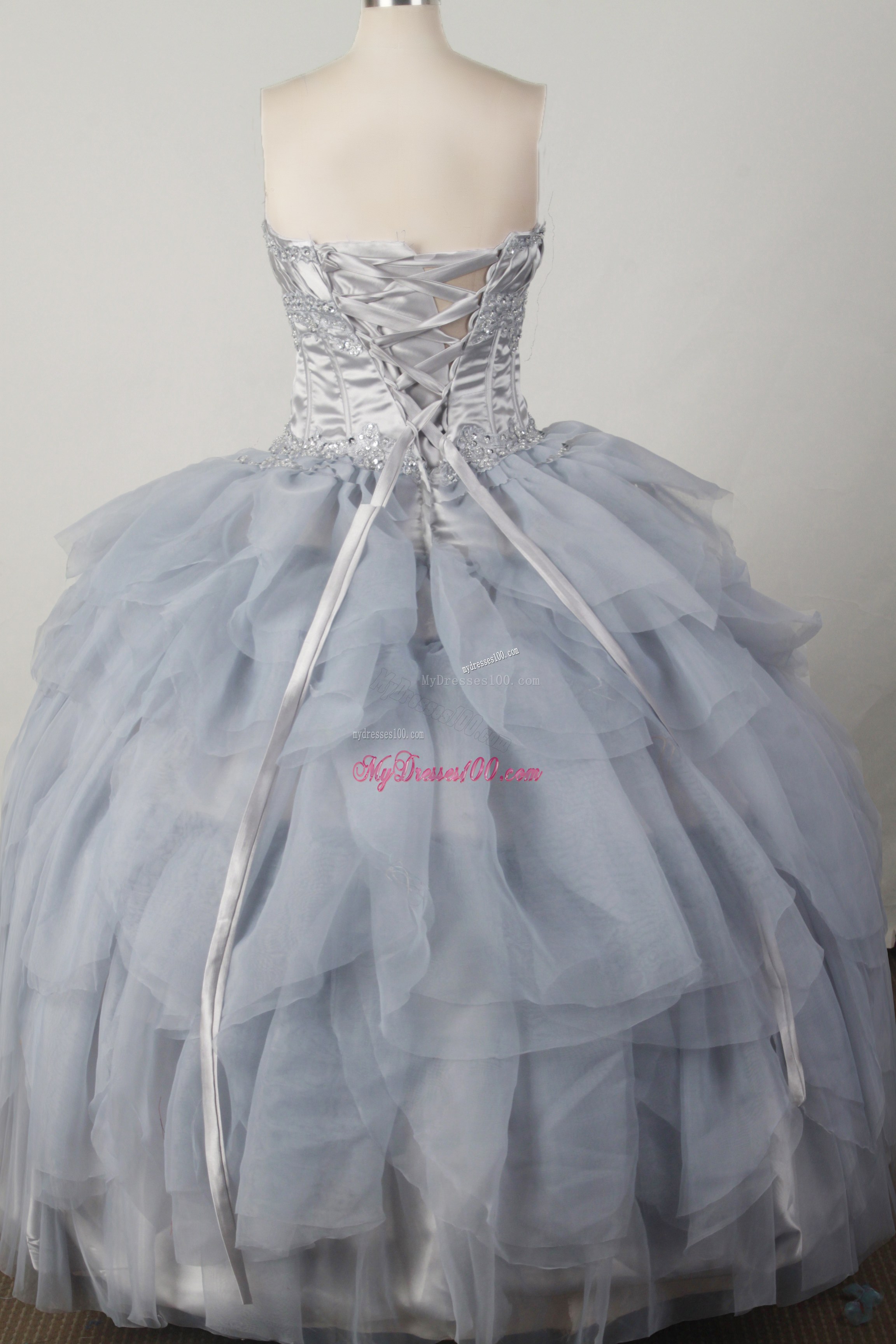 Silver and Grey Dress for Quinceanera with Layered Ruffles