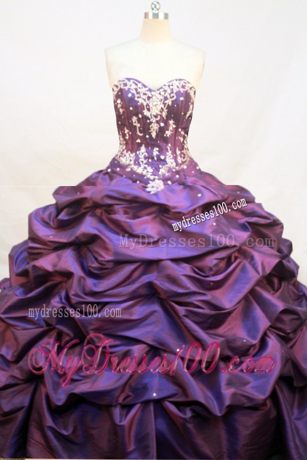 Sweetheart Purple Quinceanera Dress with Appliques and Pick-ups