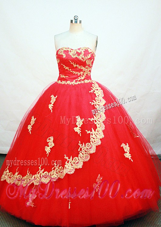 Red Strapless Lace 2013 New Sweet 16 Dress with Tulle for Party