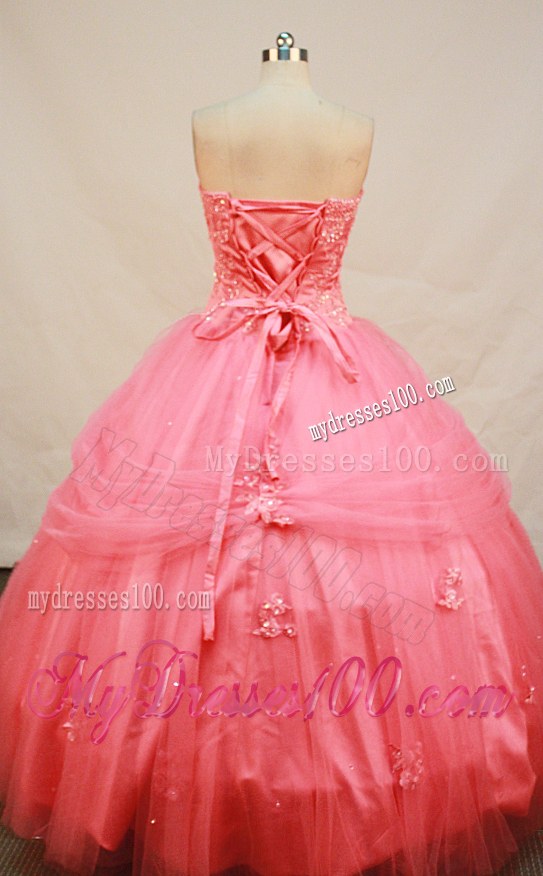Coral Red Beading Appliques Puffy Sweet 15th Birthday Dress