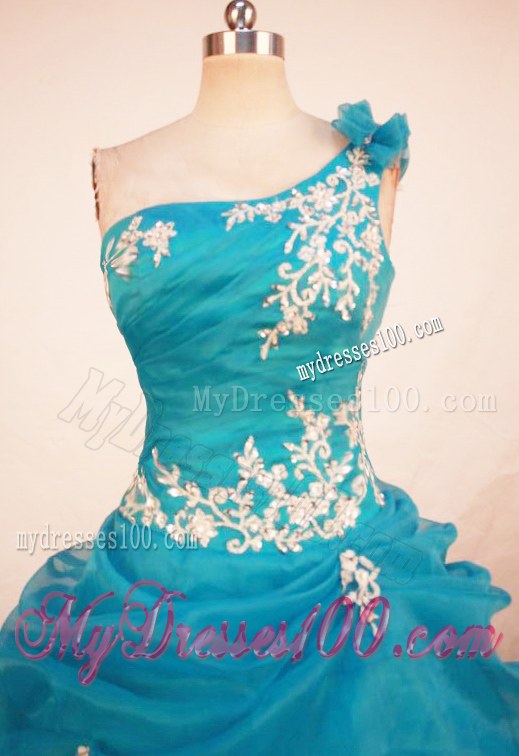 One Should Neckline Blue Puffy Ball Gown Dresses for Quinceanea