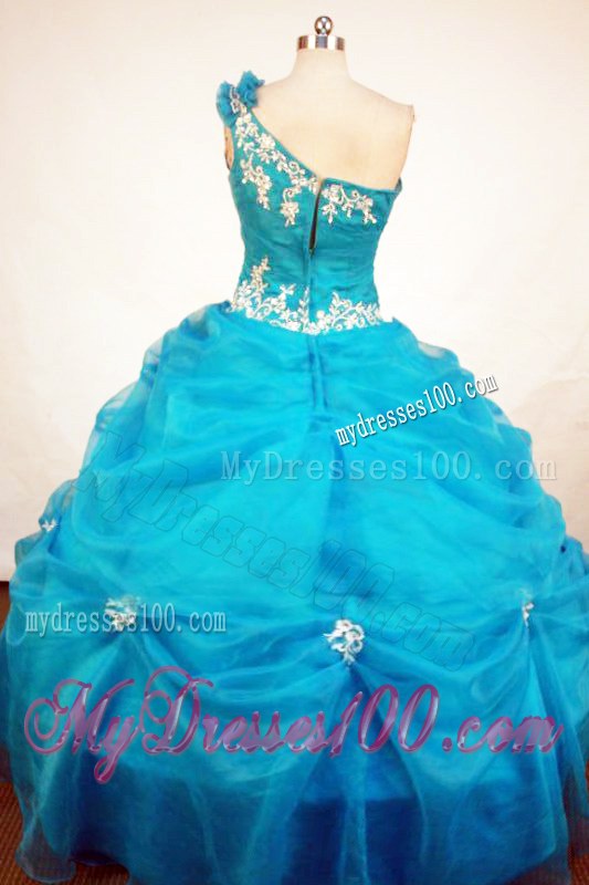 One Should Neckline Blue Puffy Ball Gown Dresses for Quinceanea
